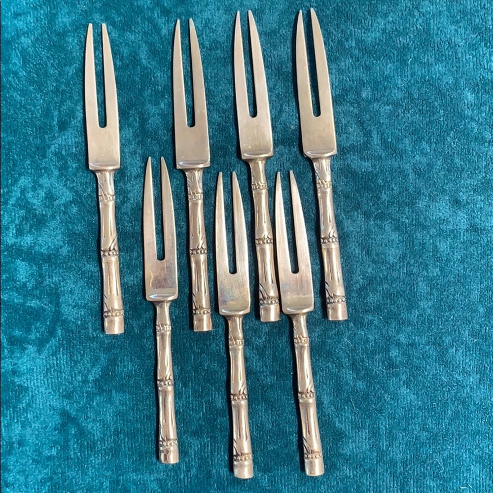 Vintage 70s Appetizer Forks -Bamboo Pattern